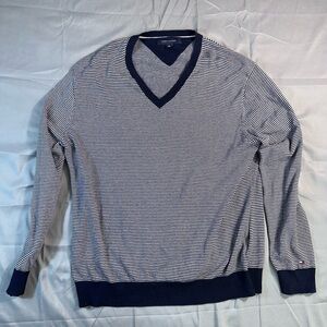 Navy Striped V-Neck Sweater